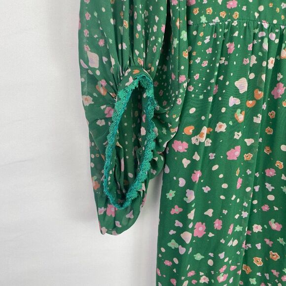 Three Floor Hansen Floral Long Puff Sleeve Ruffle Flowy Maxi Dress Green 4 - Picture 10 of 12